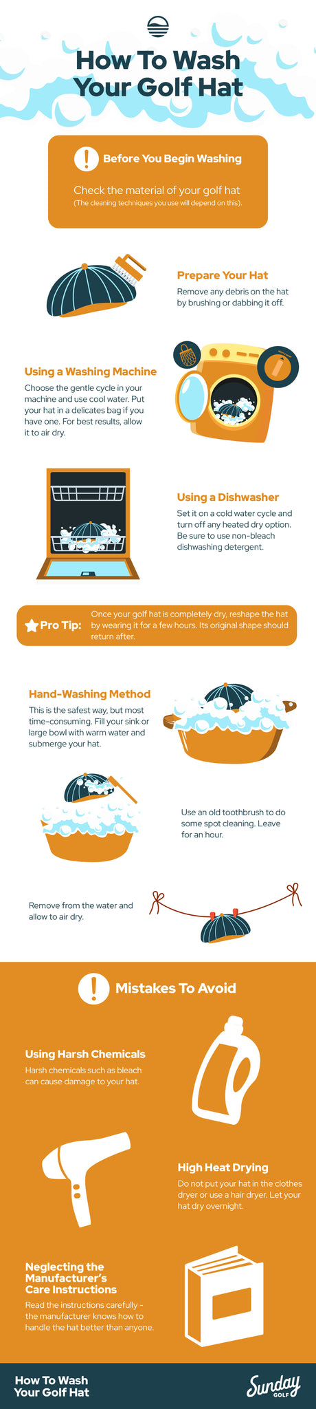 how to wash your golf hat infographic