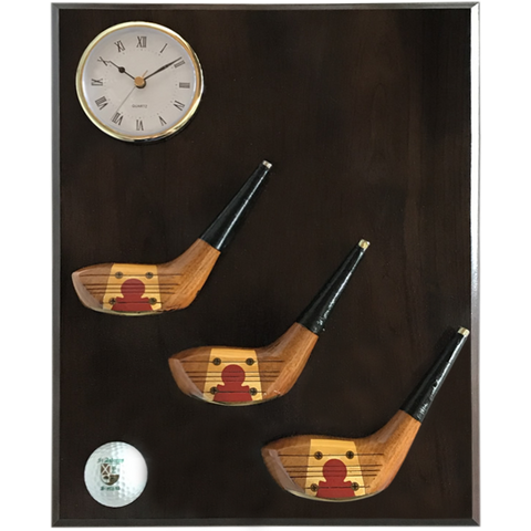 Triple Golf Club Plaque With Clock & Ball