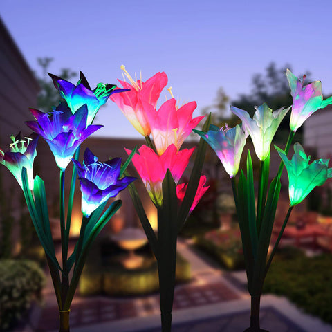 Lily flower outdoor light at night in 3 colors