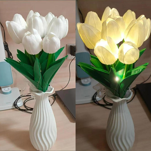 Tulip lamp with lights turned on and turned off
