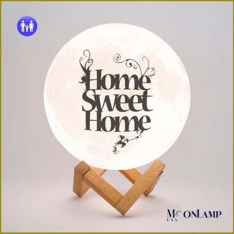 Personalized moon lamp with Home Sweet Home motive