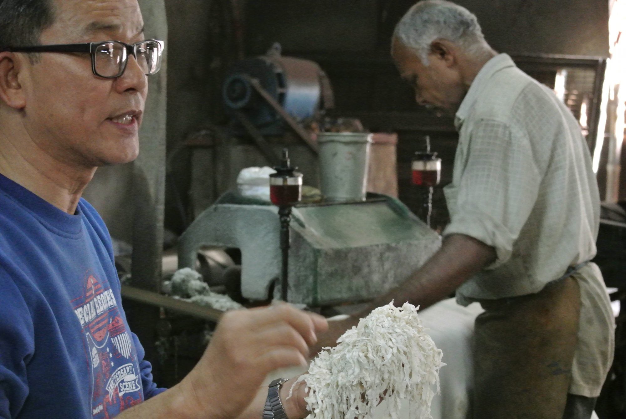 Patrick explaining in great detail how the leather tanning process works.