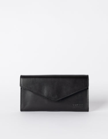Envelope Womens Black Leather Billfold Wallet Small Wallet with Coin P