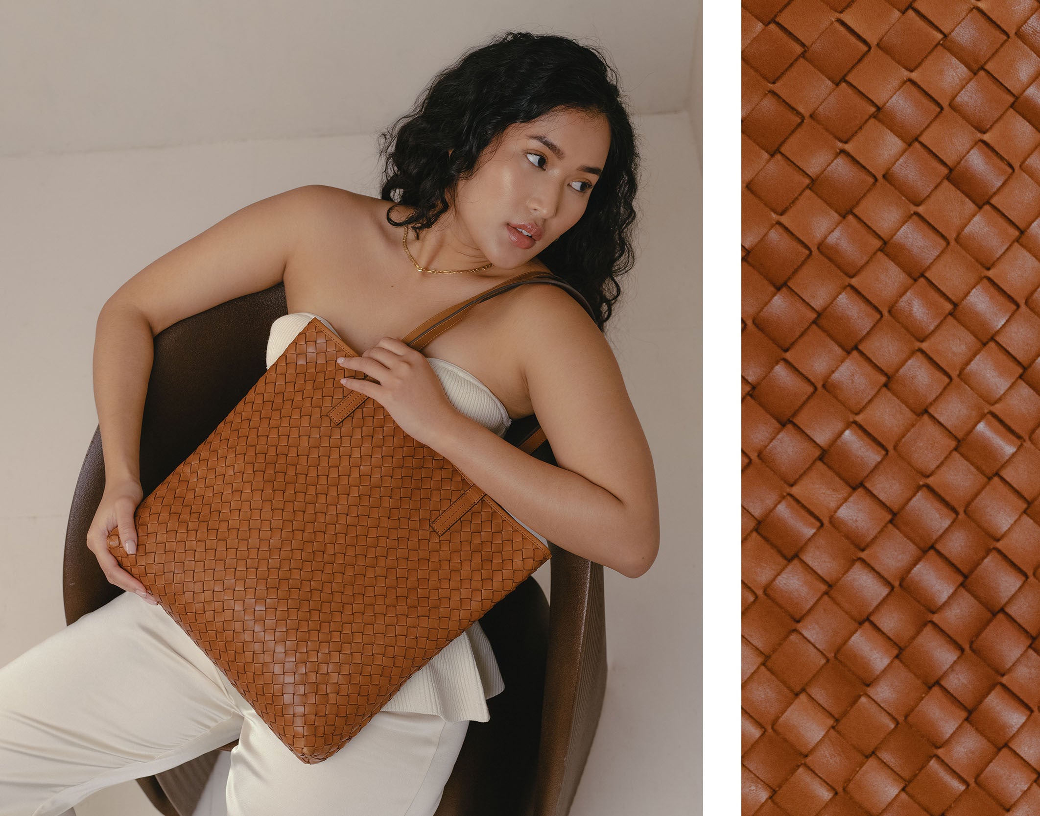 Georgia in cognac woven leather