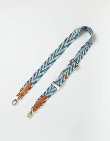 Herringbone Webbing Strap - Jade & Cognac Classic Leather