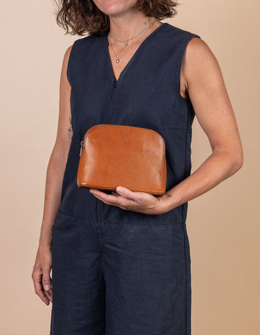 Elise Makeup Bag - Cotton Black Classic Leather