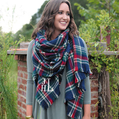 navy tartan monogrammed blanket scarf