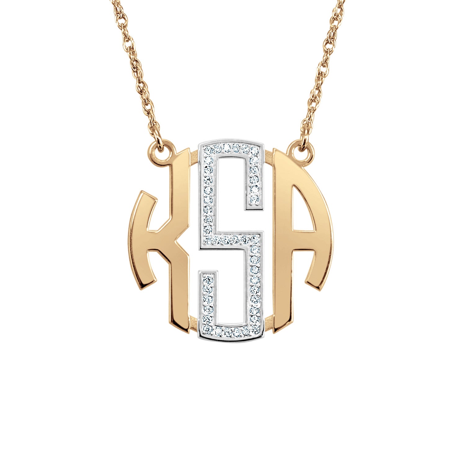 14K Gold Diamond Block Monogram Necklace - Be Monogrammed