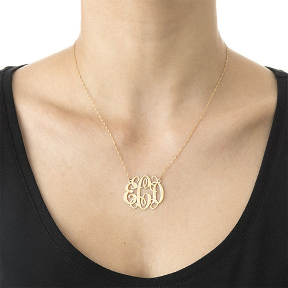 Gold Mini Block Monogram Necklace