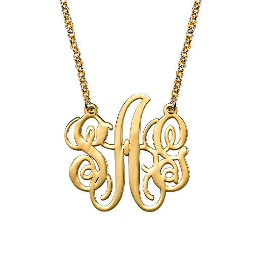24k Gold Plated Silver Engraved Monogram Circle Necklace-Script Font, Monogram  Jewelry, Name Factory