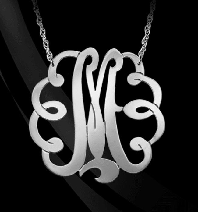 Large Sterling Silver Swirly Initial Monogram Necklace - Be Monogrammed