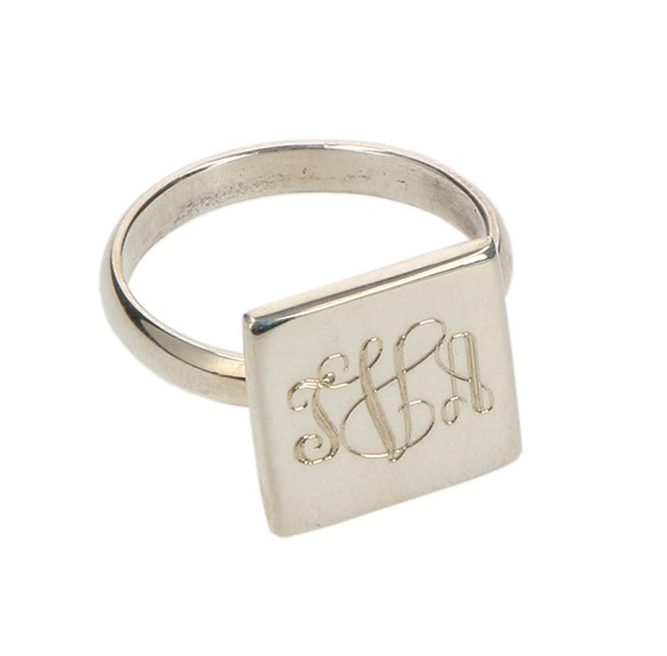 Monogrammed Sterling Silver Square Ring - Be Monogrammed