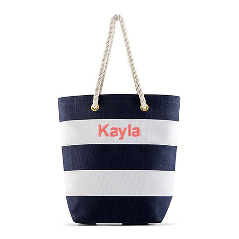 Monogram Navy Stripe Tote Bag - Rope Handles – Be Monogrammed