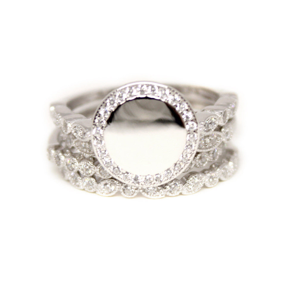 Sterling Silver Multi Shaped CZ Rimmed Monogram Stacking Ring - Be Monogrammed