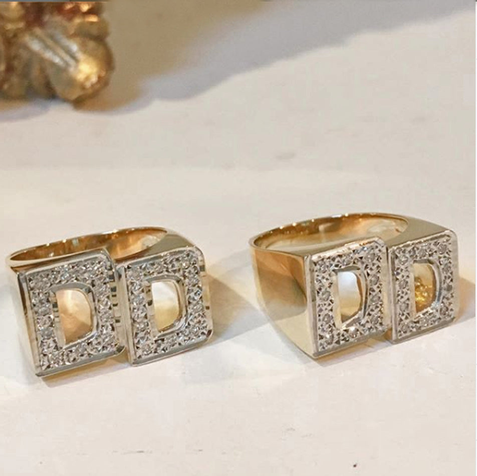 Large Block Diamond Initial Ring - Be Monogrammed