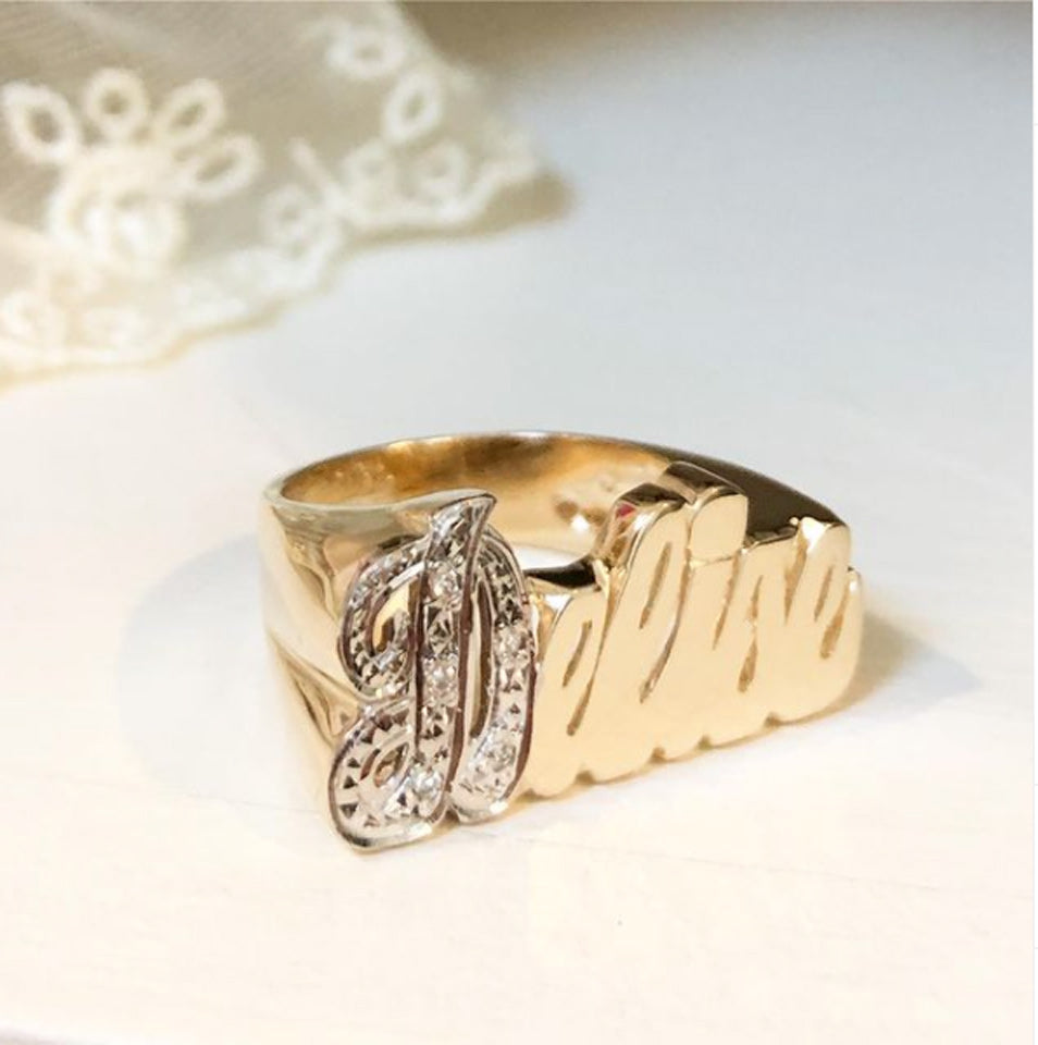 14K Gold Name Ring with Diamonds  Be Monogrammed