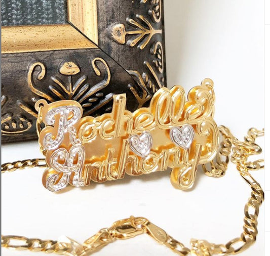 Double Nameplate Necklace w/ Love Birds Hannah 