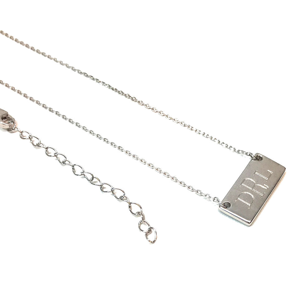 Small Sterling Silver Engraved Monogram Bar Necklace - Be Monogrammed
