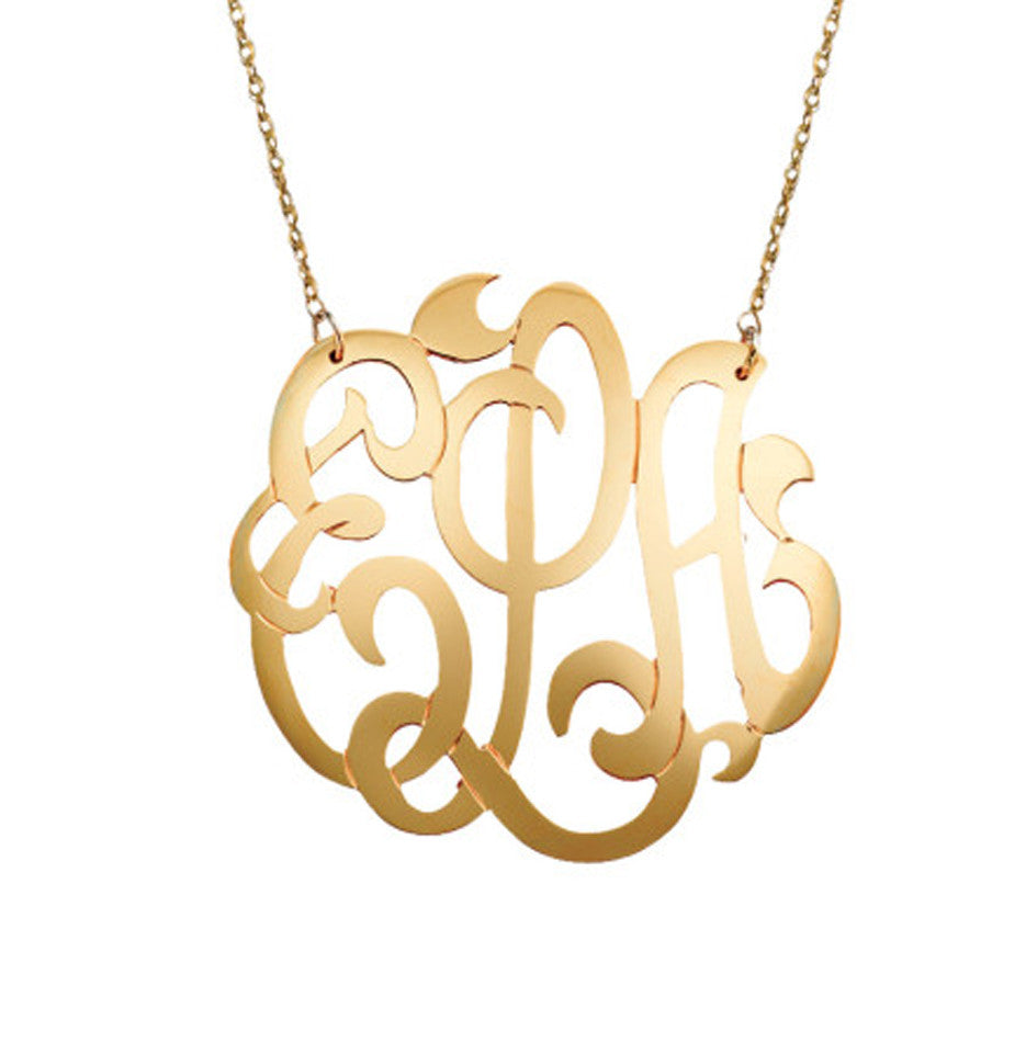 Large Gold Filled Lace Monogram Necklace - Be Monogrammed