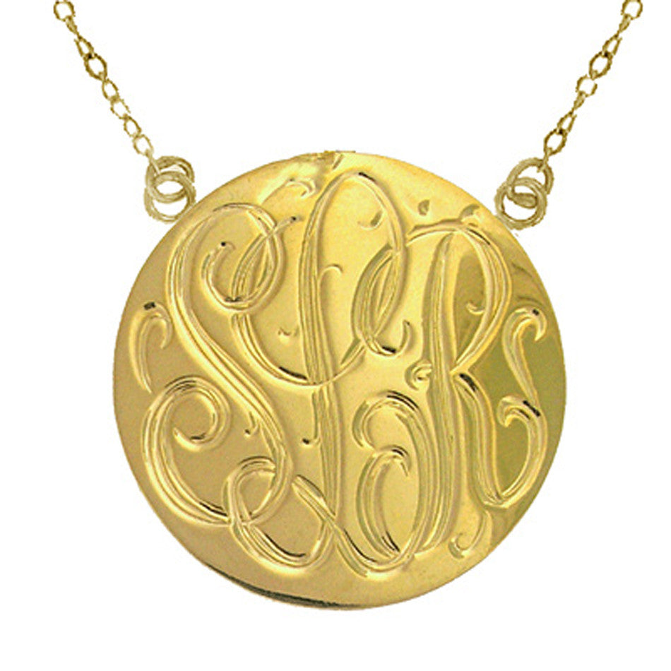 14K Solid Gold Hand Engraved Disc Necklace - Be Monogrammed