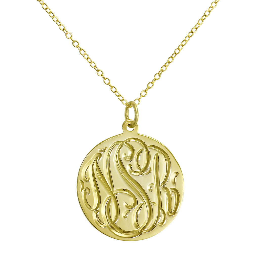 14k Solid Gold Engraved Disc Necklace Be Monogrammed