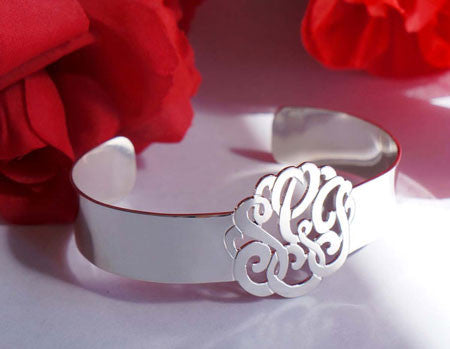 Sterling silver monogrammed cuff bracelet (monogram: sBc)