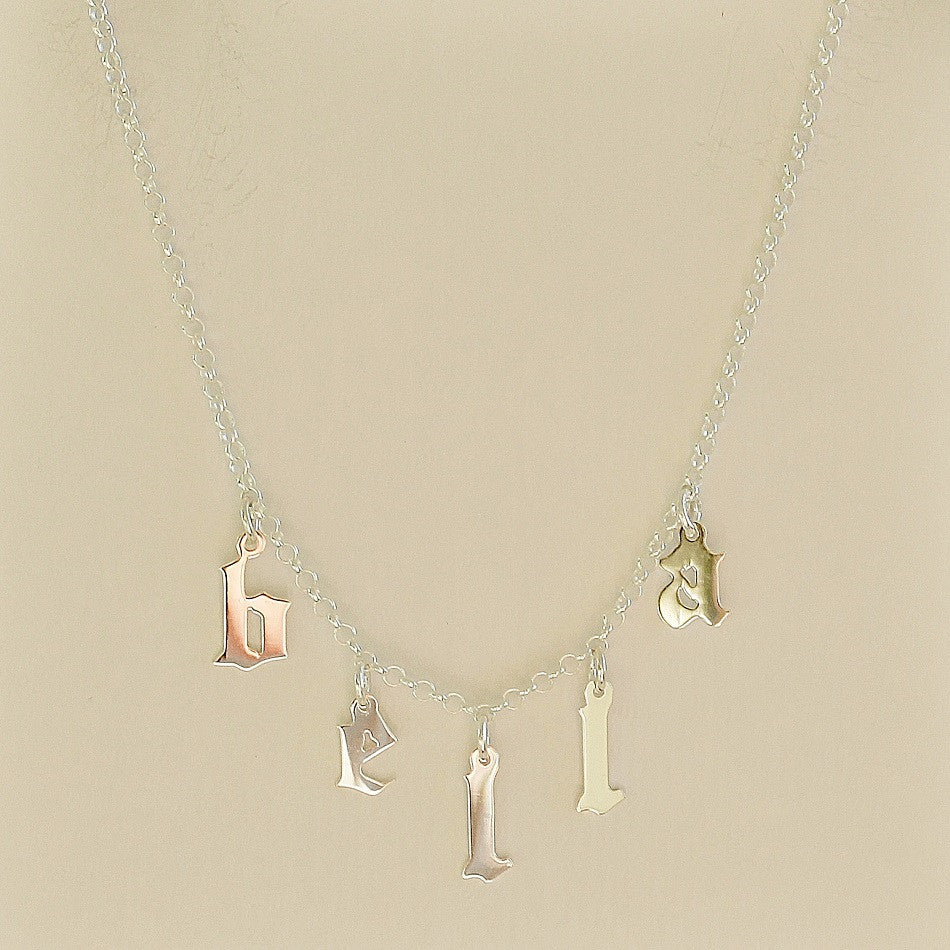 Hanging Gothic Name Necklace - Be 
