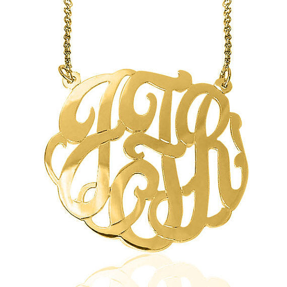 24K Gold Plated Fancy Script Monogram Necklace-Split Chain – Be Monogrammed