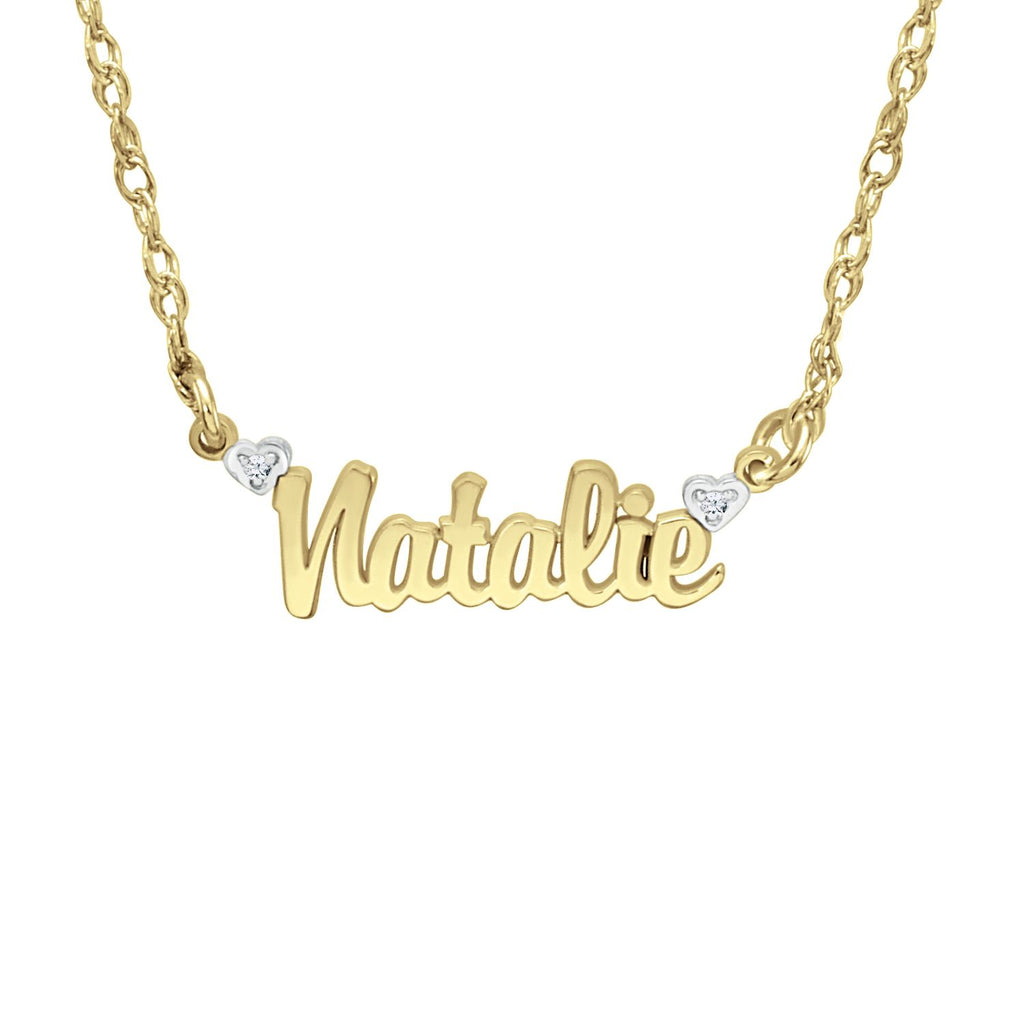14K Solid Gold Mini Nameplate Necklace with Diamonds - Be Monogrammed