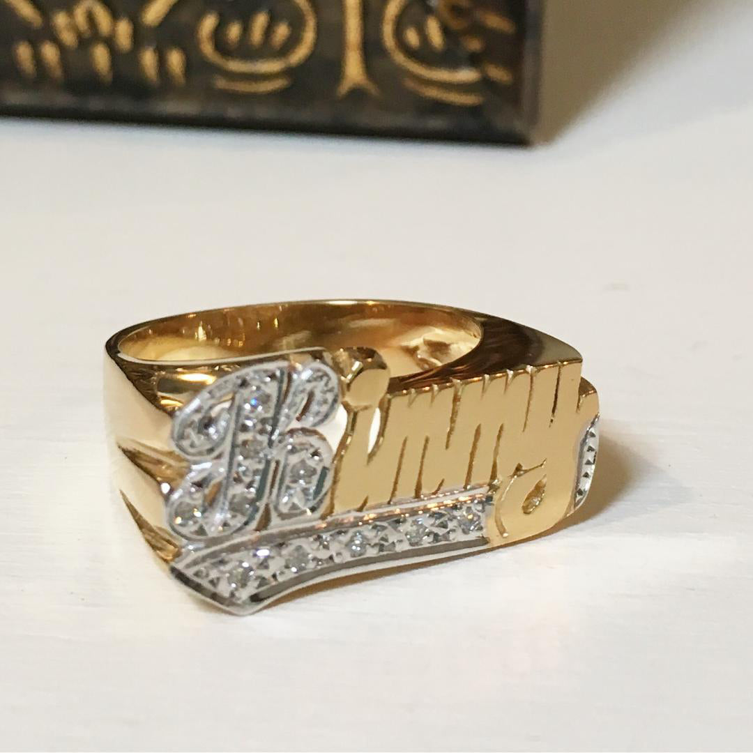 Gold Name Ring with Diamonds - 10mm - Be Monogrammed
