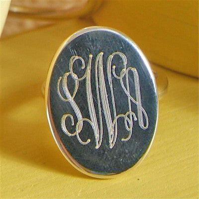Monogrammed Sterling Silver Oval Ring - Be Monogrammed