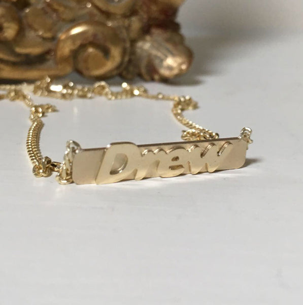 14K Solid Gold Raised Letter Name Bar Necklace - Be Monogrammed