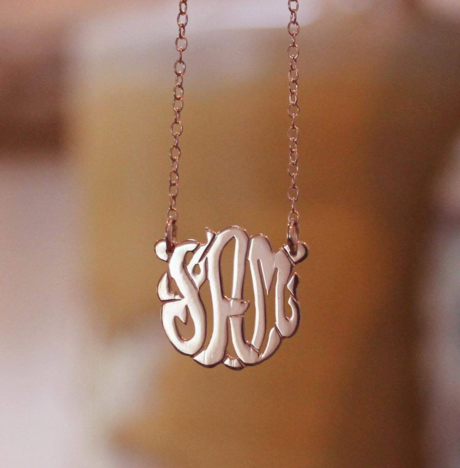 24K Rose Gold Plated Monogram Necklace~Split Chain - Be Monogrammed