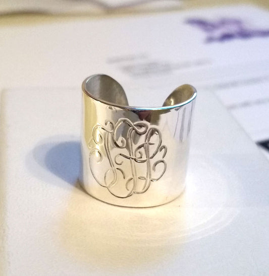 Monogrammed Silver Dome Ring - Hand Engraved, Morrison Smith Jewelers