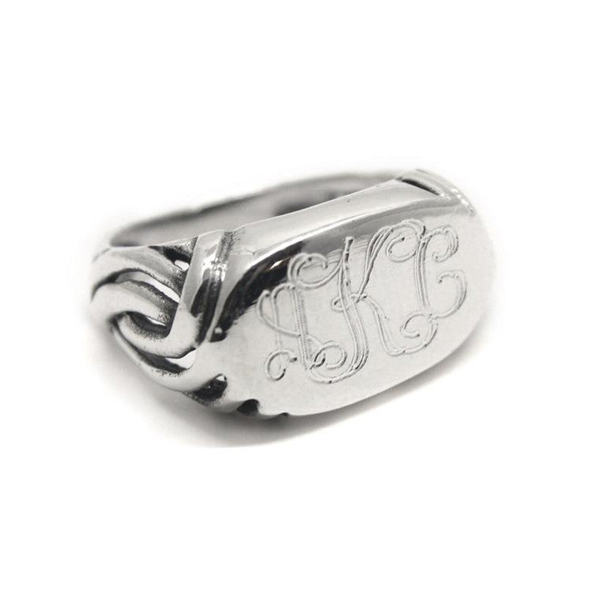 Sterling Silver Oval Scroll Monogram Ring - Be Monogrammed