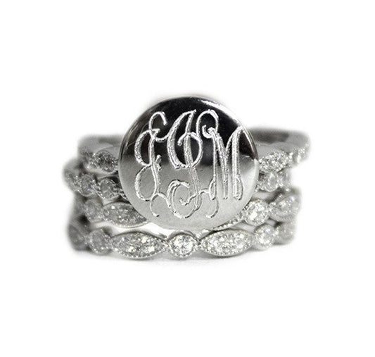 Monogram Stacked Engravable Ring Engraved CZ Stacked Ring 