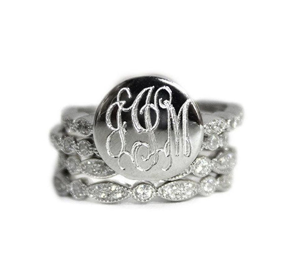 Sterling Silver CZ Monogram Stacking Ring - Be Monogrammed