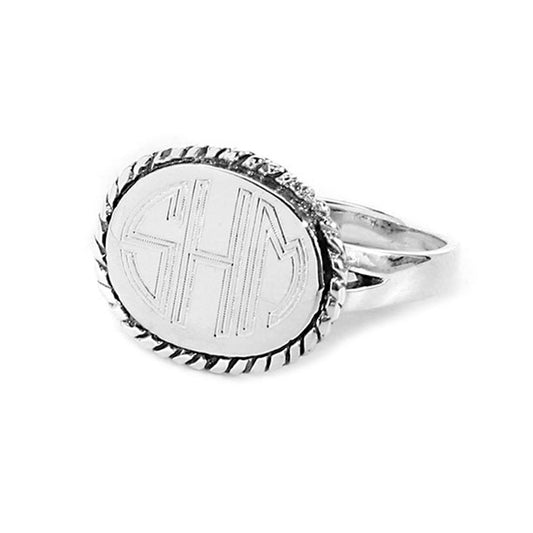 Rope Edged Square Sterling Silver HandPicked Monogram Ring