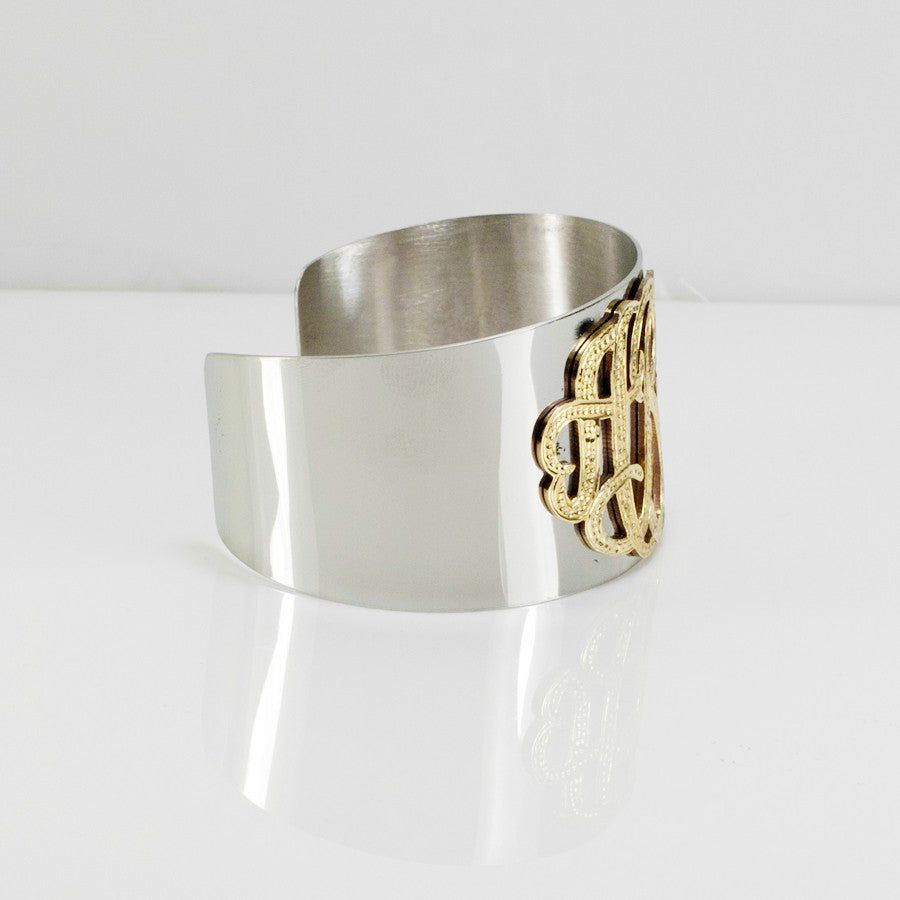 Silver and Gold Monogram Cuff Bracelet - Be Monogrammed