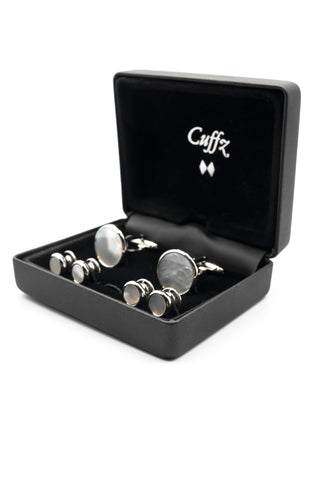 Silver Mother of Pearl Round Tuxedo Stud Set
