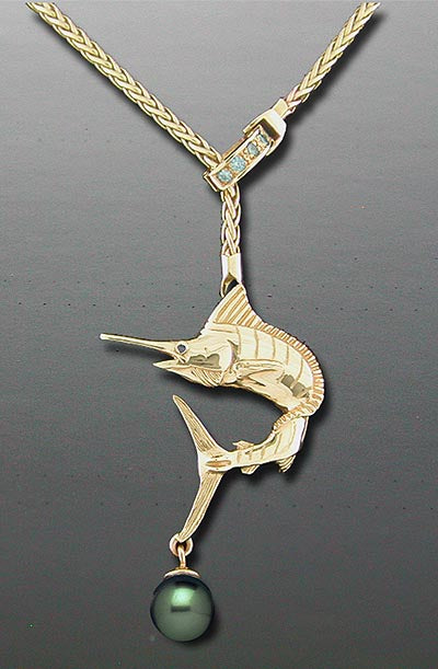 Gold fishing store swivel necklace