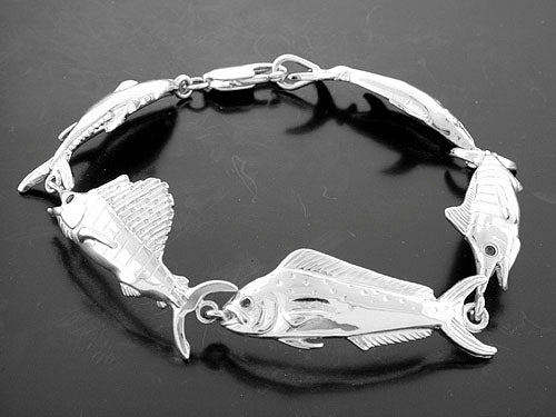 Sterling Silver Men's Fish Hooks Bracelet