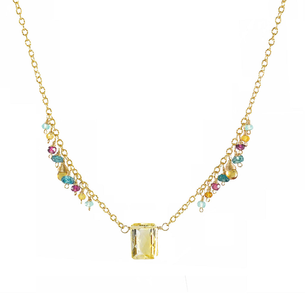 Rowan Necklace in Citrine, Blue Zircon, Kyanite, Rhodolite Garnet & Sa ...