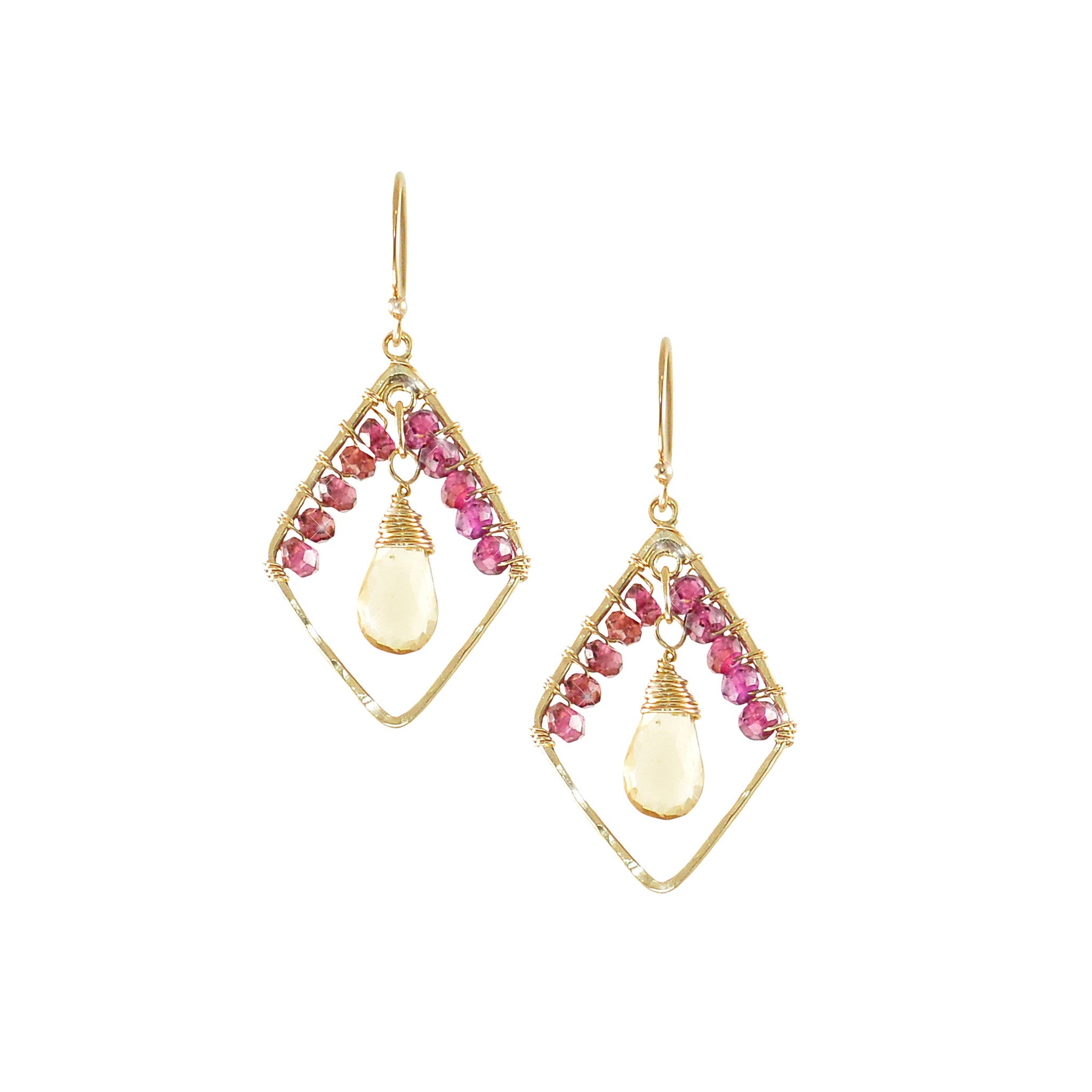 Brynn Earrings in Citrine & Rhodolite Garnet