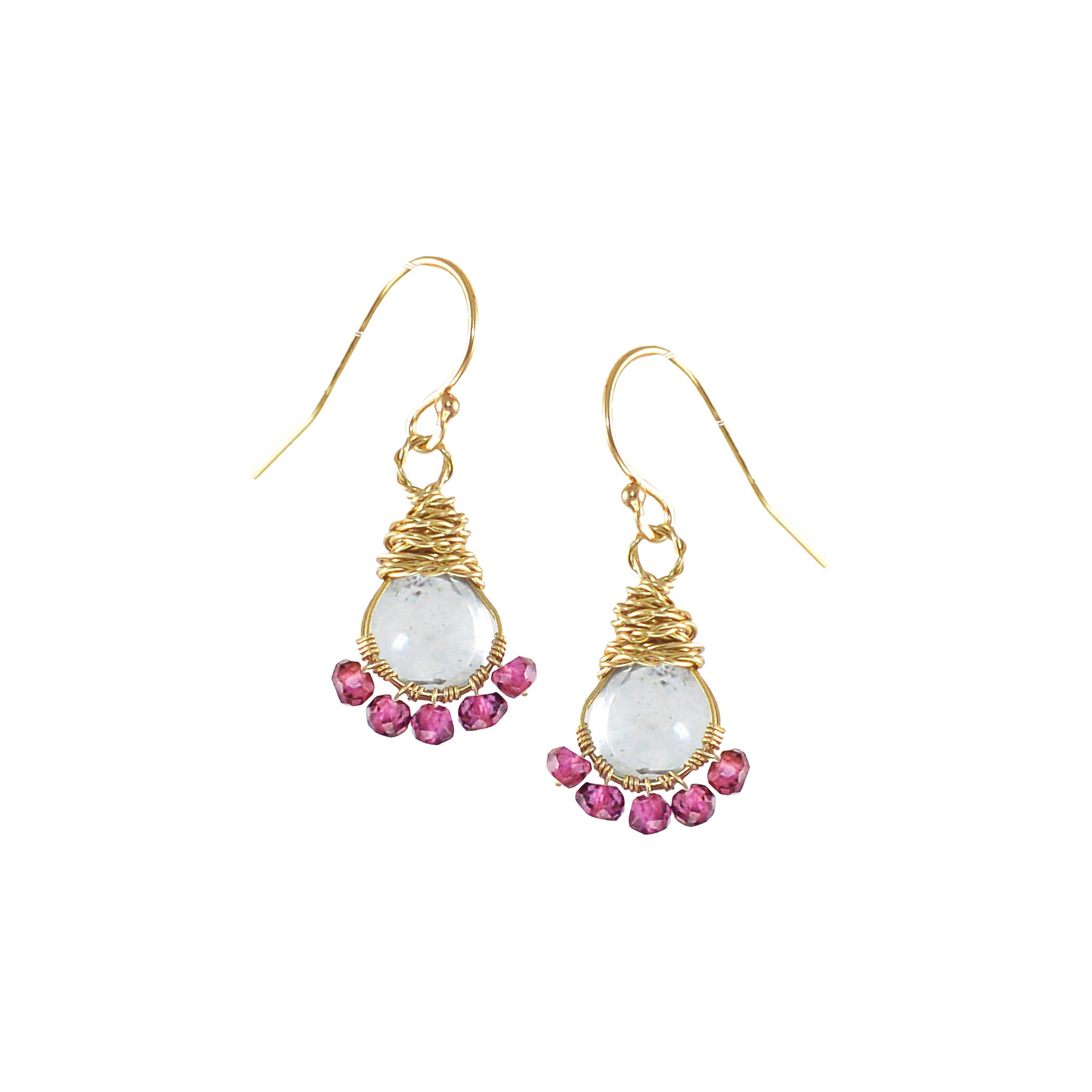 Callie Earrings in Gray Quartz & Pink Topaz