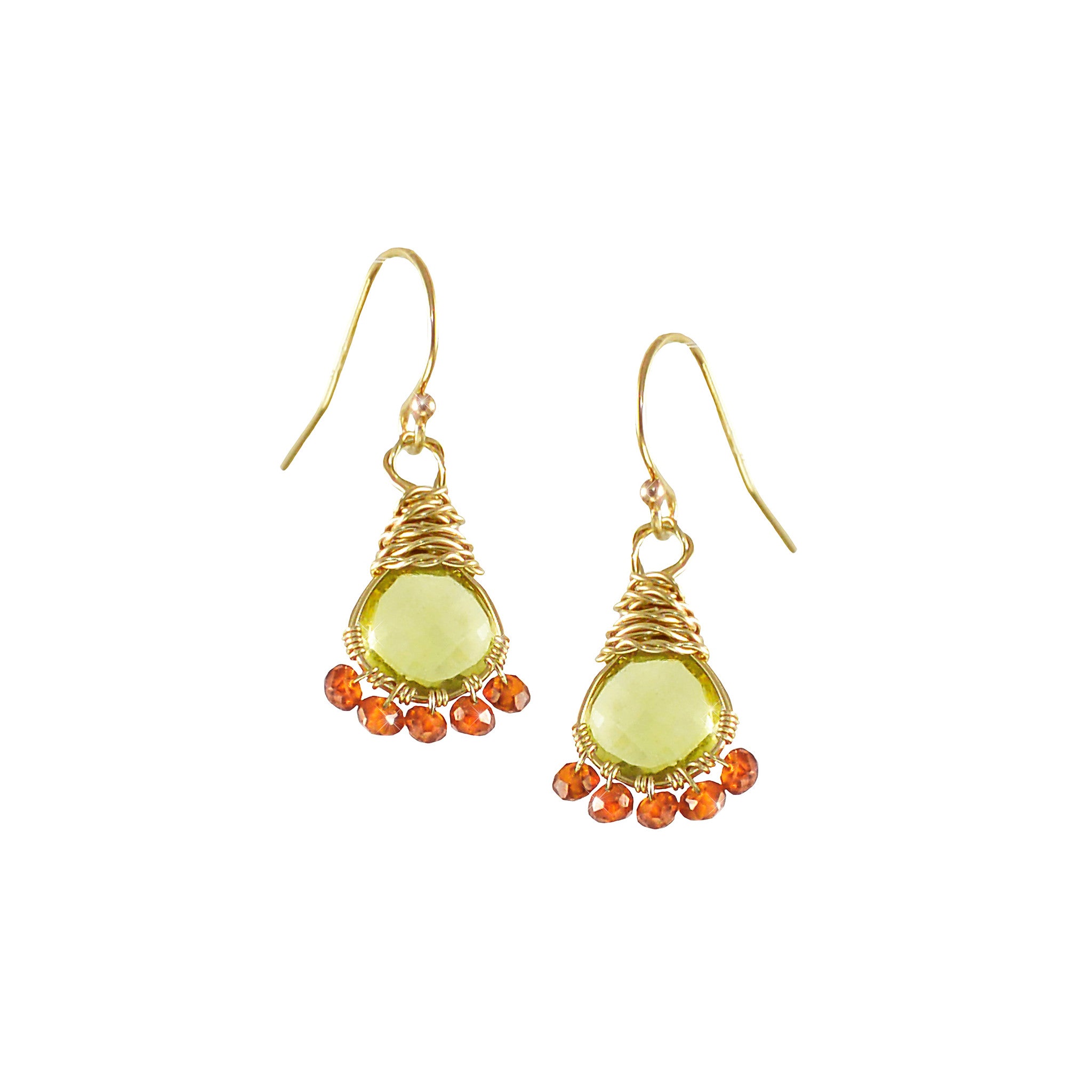 Callie Earrings in Olive Quartz & Orange Sapphire