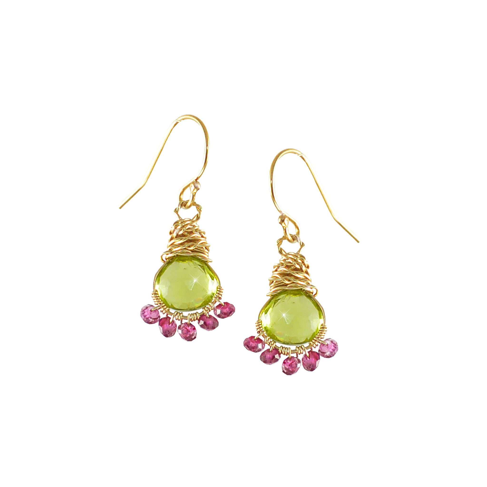 Callie Earrings in Peridot & Pink Topaz