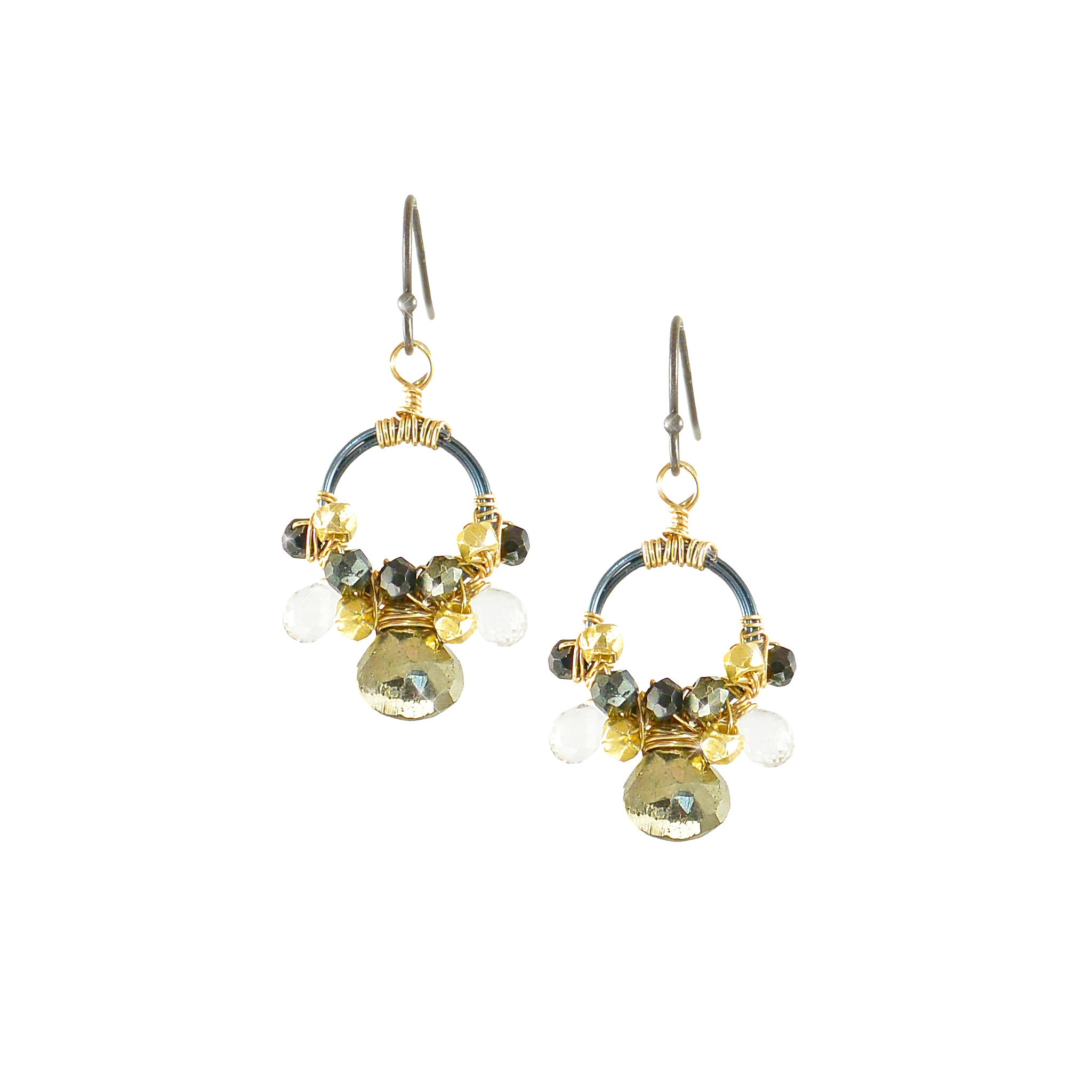 Simone Earrings in Pyrite, Black Spinel & White Topaz