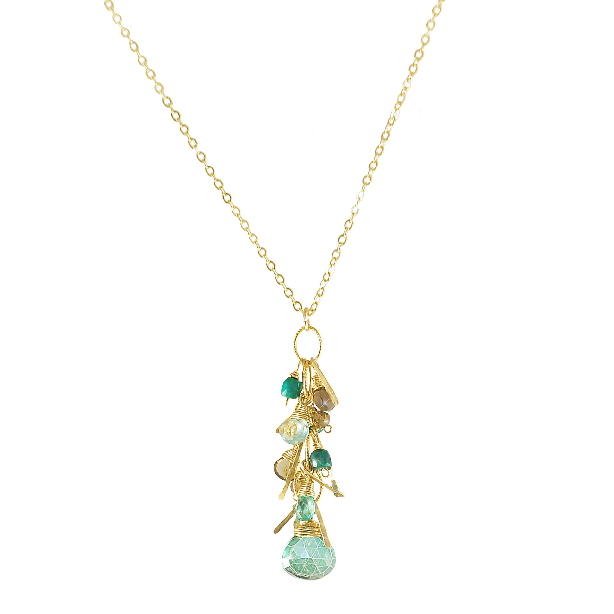 Sierra Necklace in Emerald Green Quartz, Smoky Quartz, Turquoise, Apatite & Blue Zircon