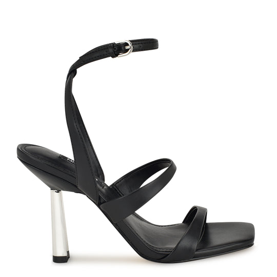 나인웨스트 NINEWEST Kiya Ankle Strap Sandals,Black/Black